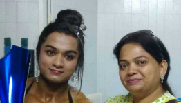 Bhumika Sharma left with her mother after winning gold at the world bodybuilding championship 