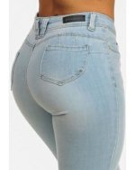 Womens juniors light wash mid waist sexy butt lifting style one button jeans 10486g