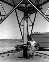 Frank Malina with WAC Corporal rocket at White Sands Frank Malina with WAC Corporal rocket at White Sands